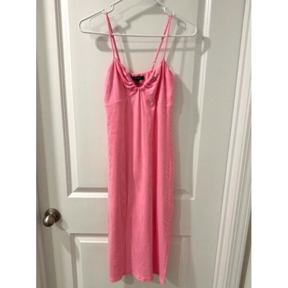 FORE Pink Midi Slip Dress Ruched V-Neck Wedding Guest‎ Spring Garden Party Large